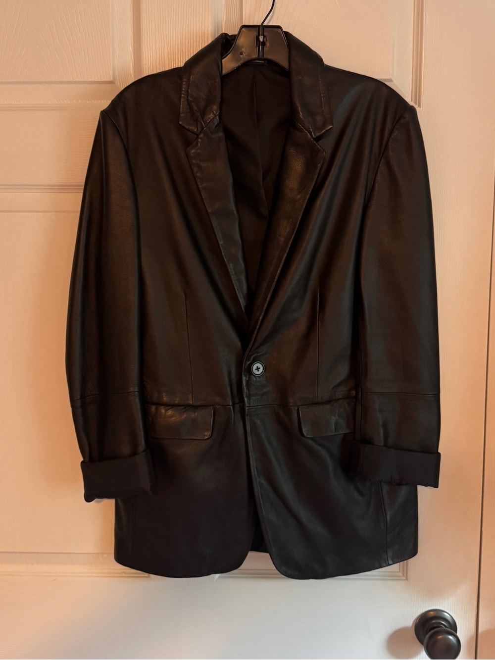 Zara Black Leather Blazer - Classic Single-Button Jacket